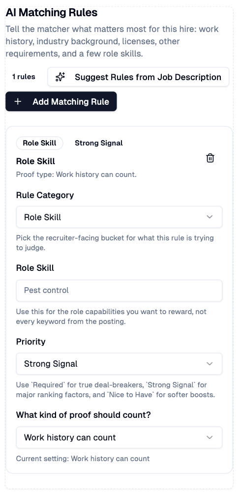 AI Matching Rules configuration