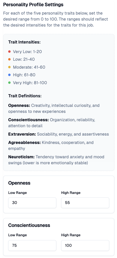 Personality Profile Settings