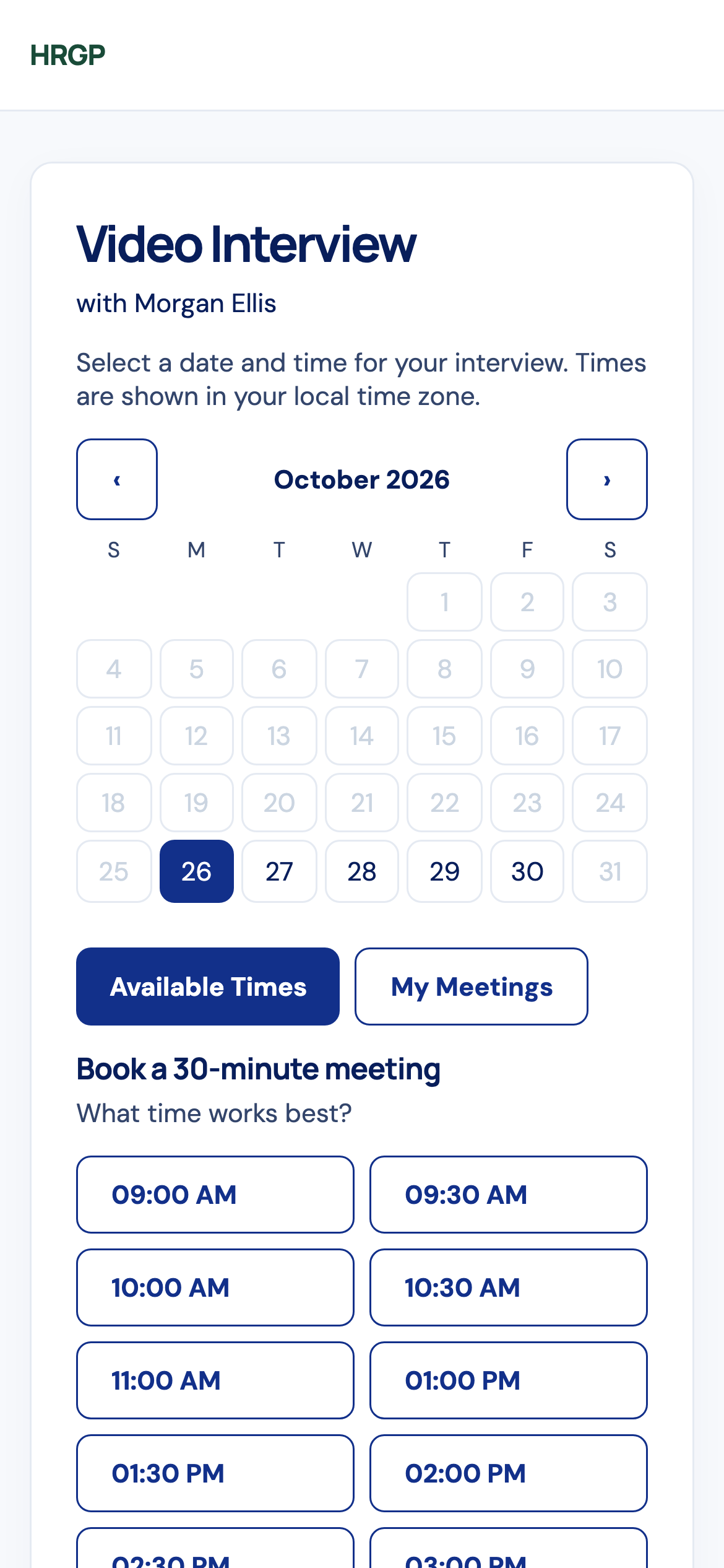 An applicant choosing an interview time on a phone