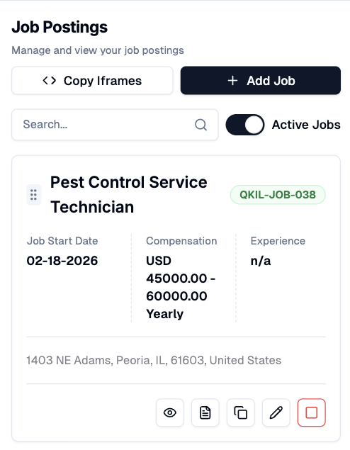 Job Postings list view