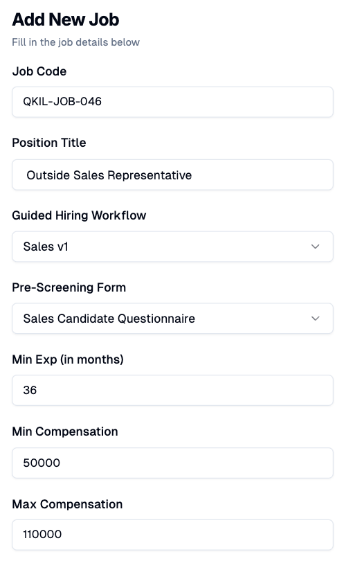 Add New Job form