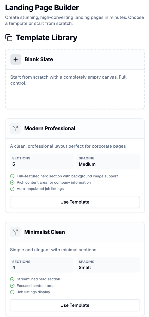 Landing Page Builder with template library