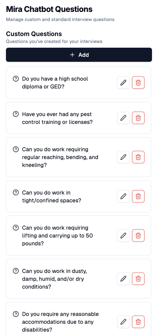 Mira Custom Interview Questions
