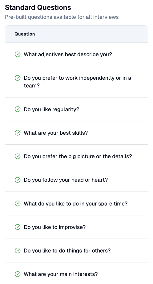 Mira Standard Personality Questions