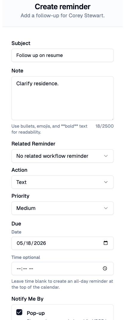 Create Reminder Form